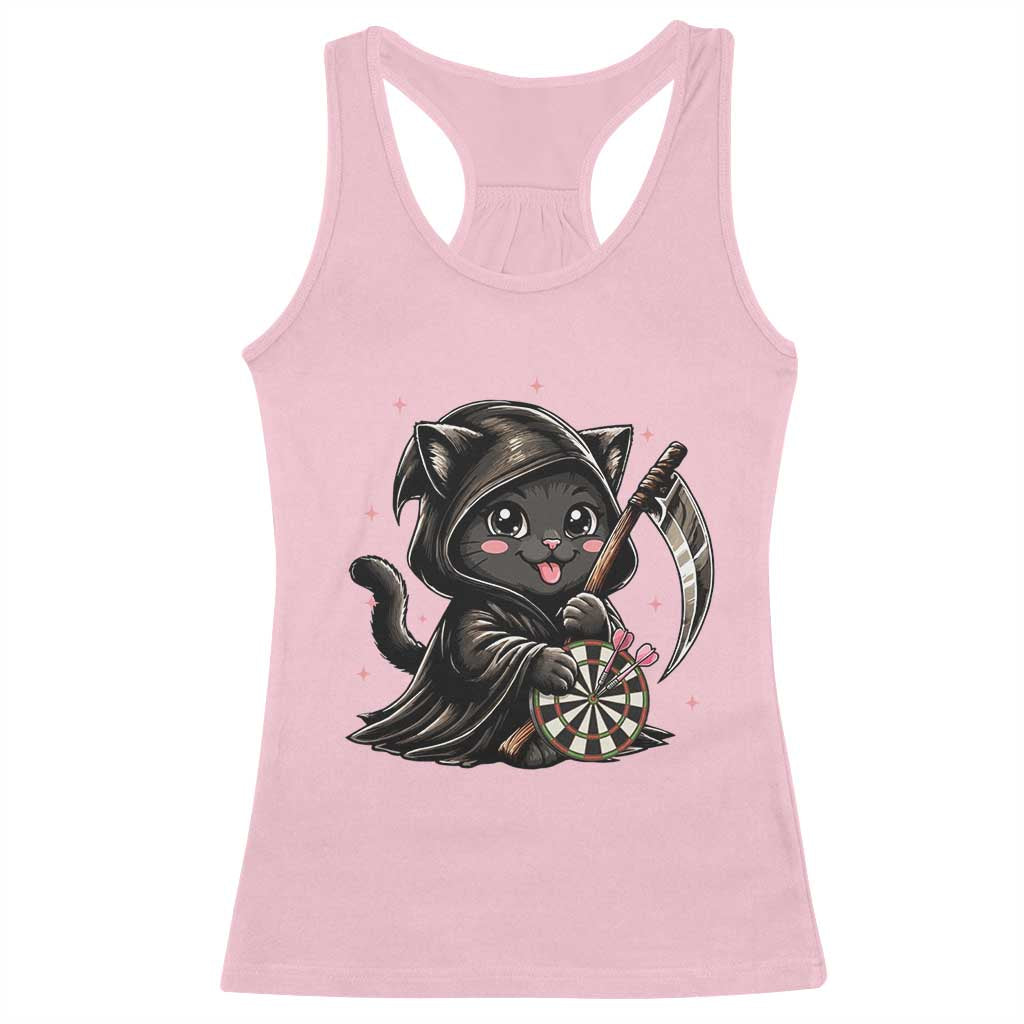 Dark Reaper Cat Throwing Darts Racerback Tank Top Funny Pub Game Gift - Print Your Wear