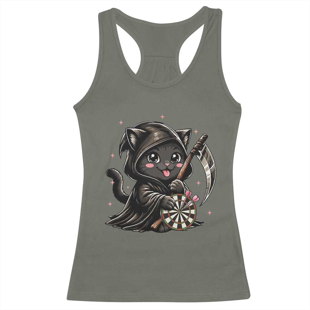 Dark Reaper Cat Throwing Darts Racerback Tank Top Funny Pub Game Gift - Print Your Wear