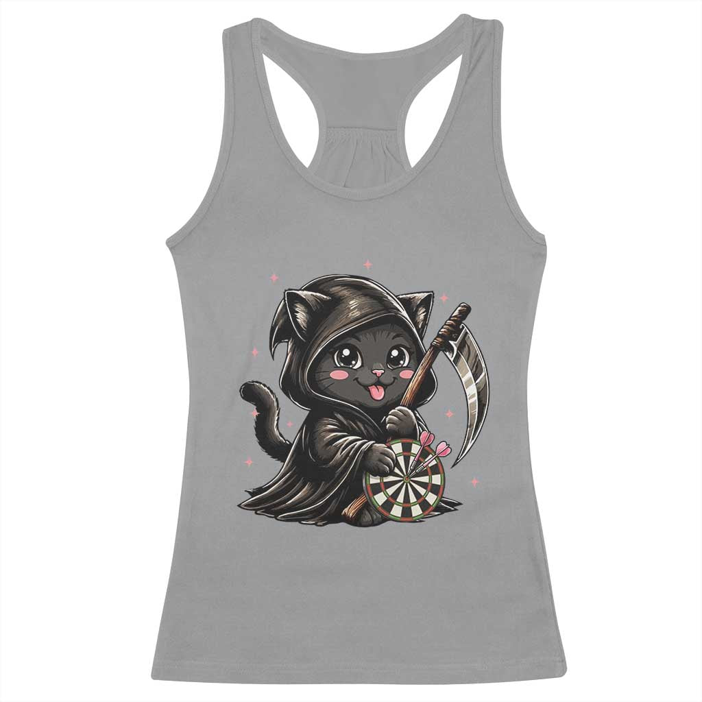 Dark Reaper Cat Throwing Darts Racerback Tank Top Funny Pub Game Gift - Print Your Wear