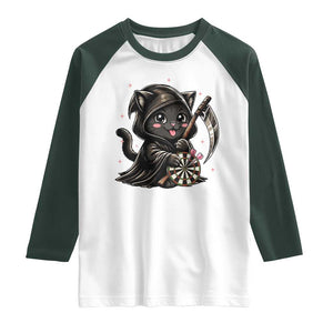 Dark Reaper Cat Throwing Darts Raglan Shirt Funny Pub Game Gift TS12 White Dark Forest Green Print Your Wear