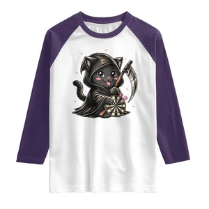 Dark Reaper Cat Throwing Darts Raglan Shirt Funny Pub Game Gift TS12 White Purple Print Your Wear