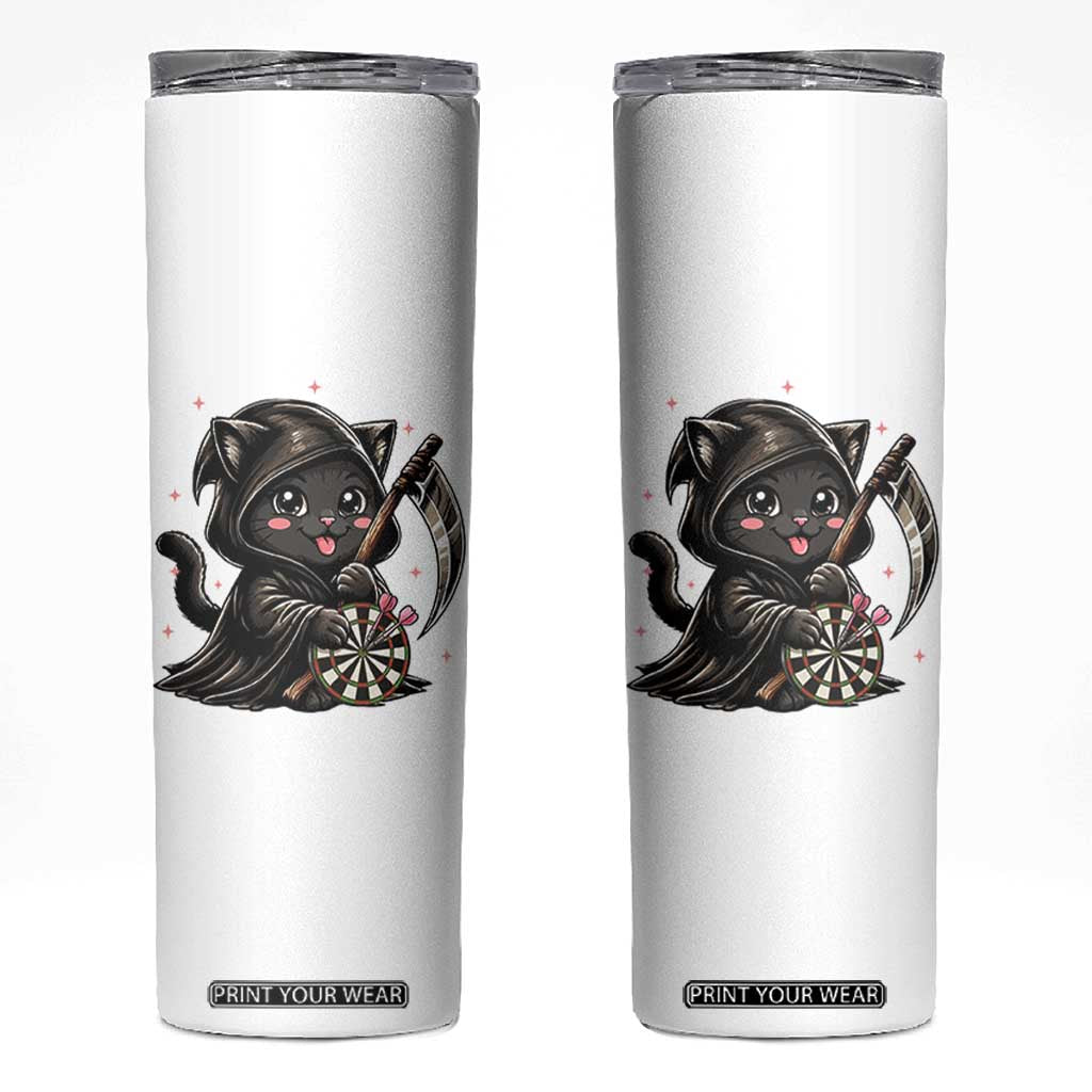 Dark Reaper Cat Throwing Darts Skinny Tumbler Funny Pub Game Gift - Print Your Wear