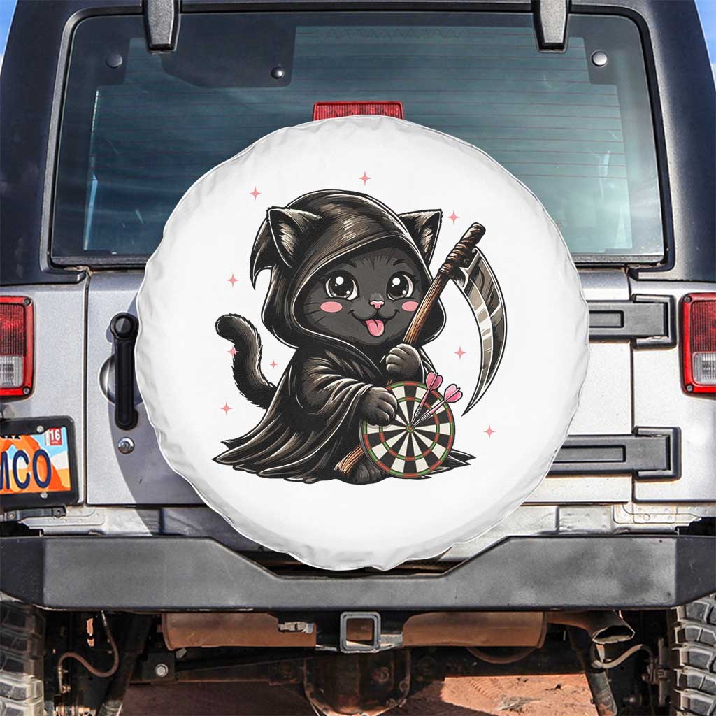 Dark Reaper Cat Throwing Darts Spare Tire Cover Funny Pub Game Gift - Print Your Wear