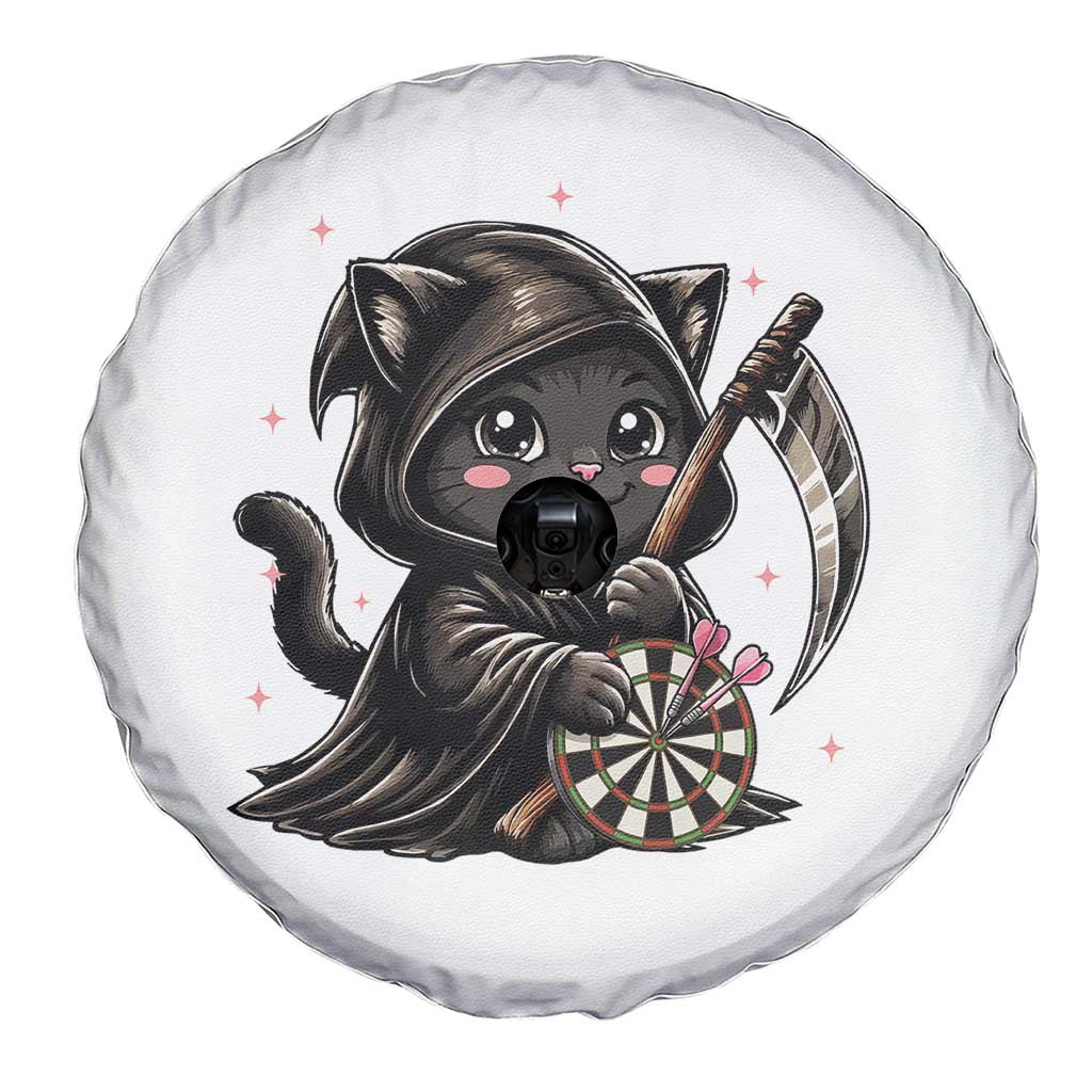 Dark Reaper Cat Throwing Darts Spare Tire Cover Funny Pub Game Gift - Print Your Wear