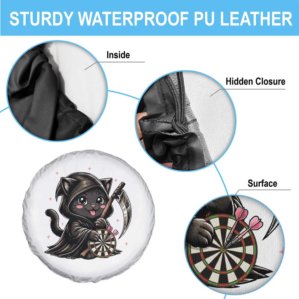 Dark Reaper Cat Throwing Darts Spare Tire Cover Funny Pub Game Gift - Print Your Wear