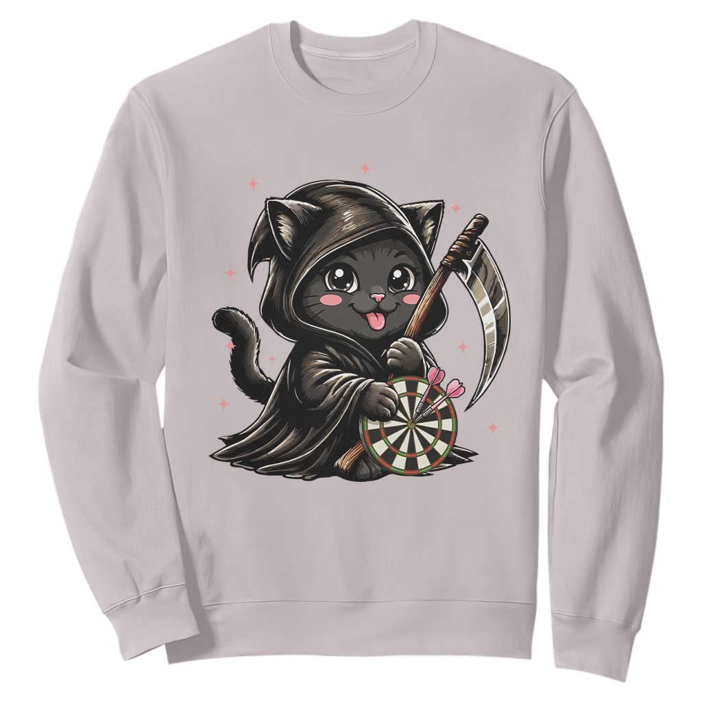 Dark Reaper Cat Throwing Darts Sweatshirt Funny Pub Game Gift - Print Your Wear