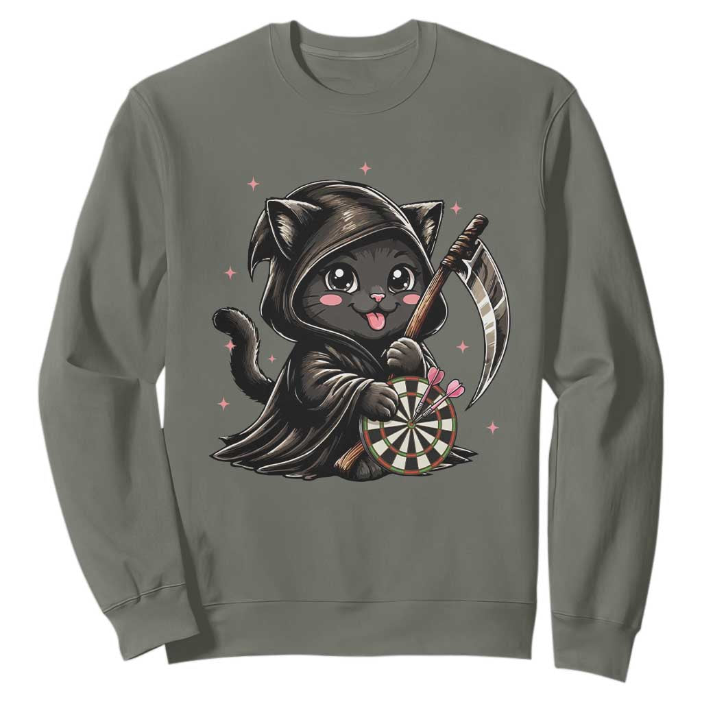 Dark Reaper Cat Throwing Darts Sweatshirt Funny Pub Game Gift - Print Your Wear