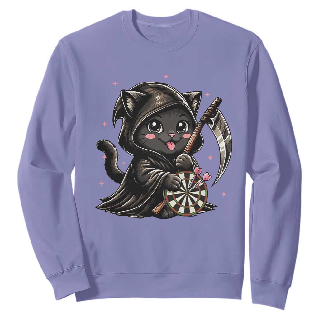 Dark Reaper Cat Throwing Darts Sweatshirt Funny Pub Game Gift - Print Your Wear