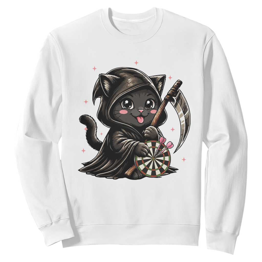 Dark Reaper Cat Throwing Darts Sweatshirt Funny Pub Game Gift - Print Your Wear