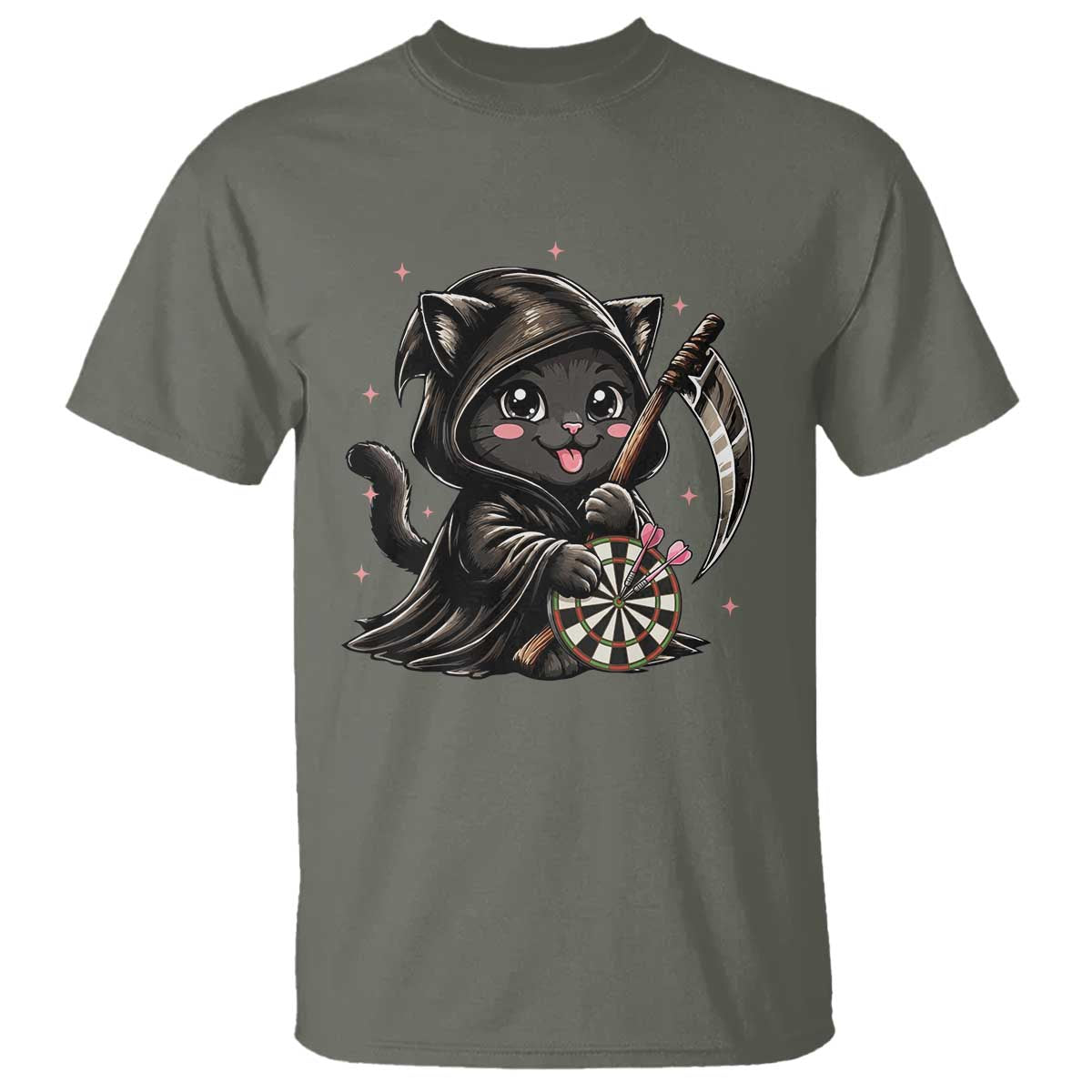 Dark Reaper Cat Throwing Darts T Shirt Funny Pub Game Gift TS12 Military Green Print Your Wear