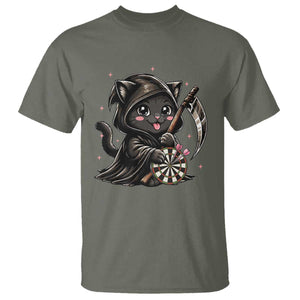 Dark Reaper Cat Throwing Darts T Shirt Funny Pub Game Gift TS12 Military Green Print Your Wear
