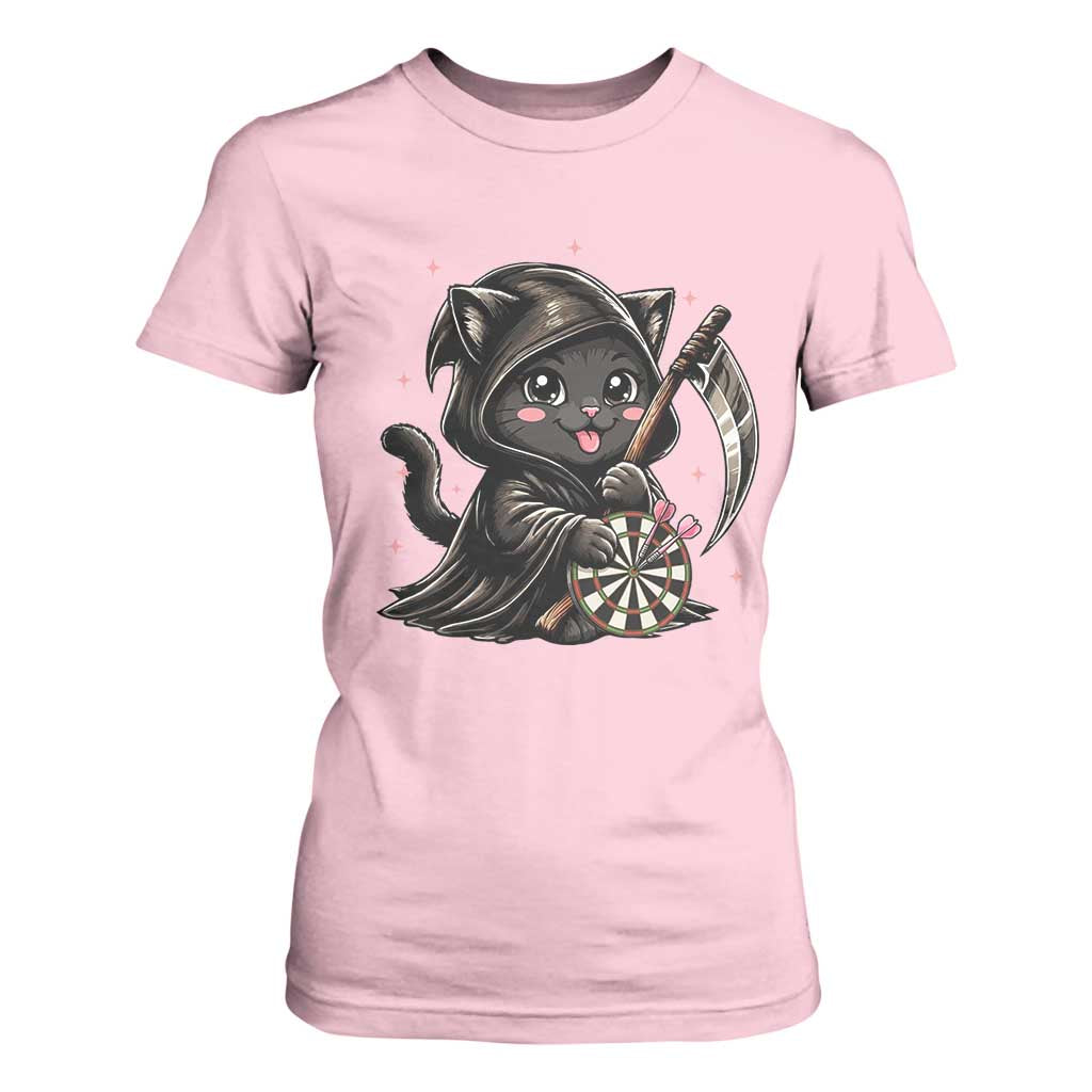 Dark Reaper Cat Throwing Darts T Shirt For Women Funny Pub Game Gift TS12 Light Pink Print Your Wear