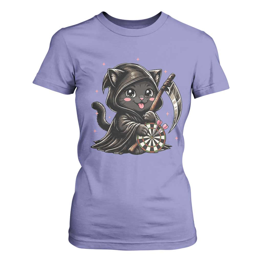 Dark Reaper Cat Throwing Darts T Shirt For Women Funny Pub Game Gift - Print Your Wear