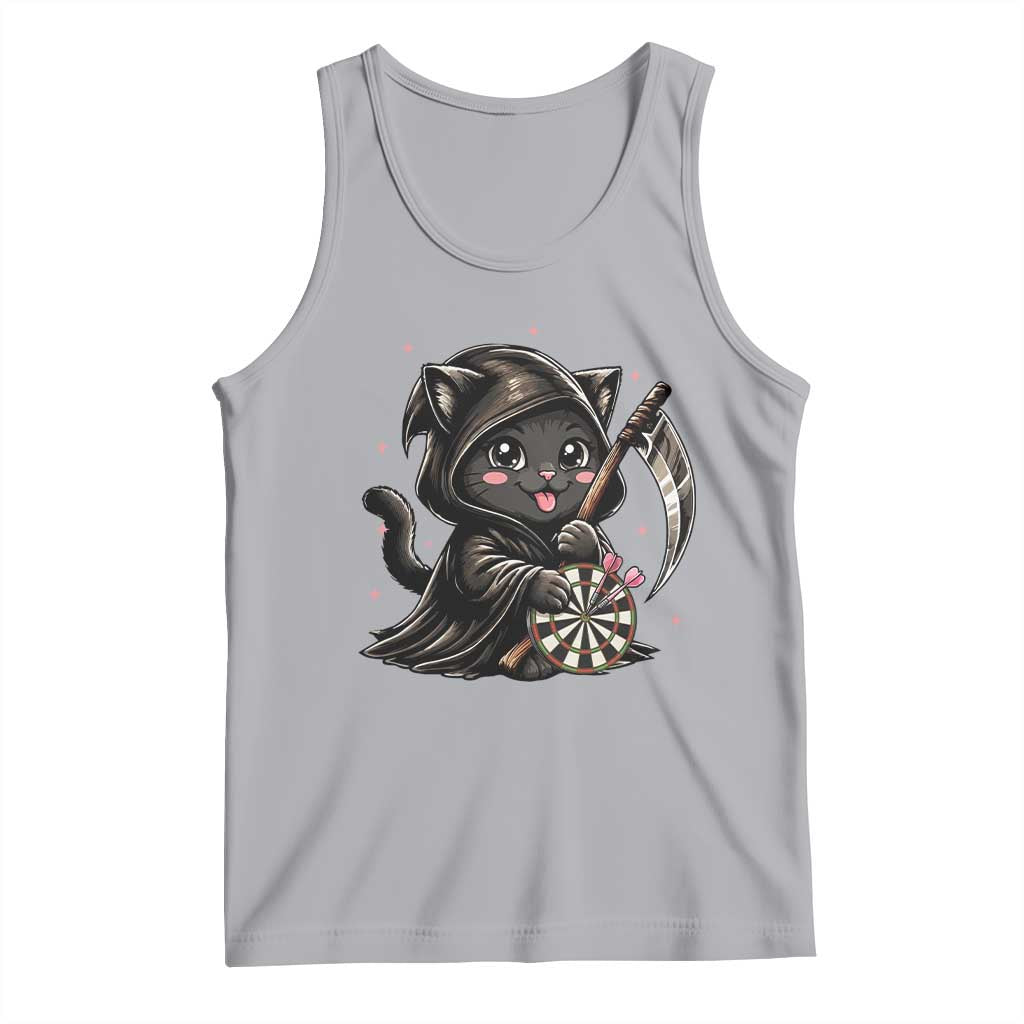 Dark Reaper Cat Throwing Darts Tank Top Funny Pub Game Gift - Print Your Wear