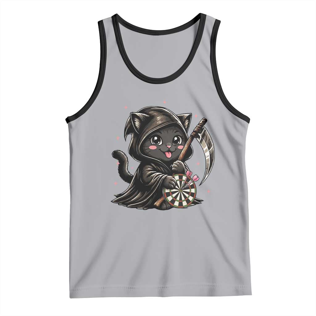 Dark Reaper Cat Throwing Darts Tank Top Funny Pub Game Gift - Print Your Wear