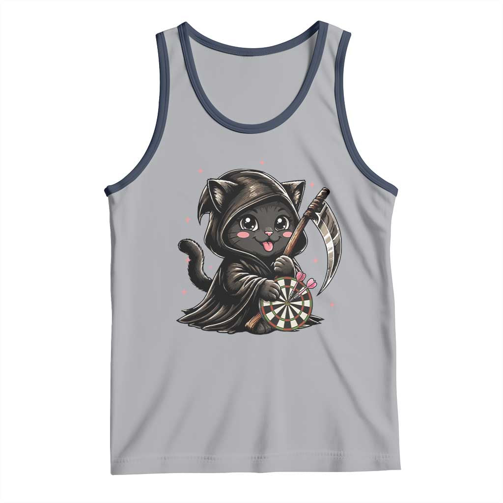 Dark Reaper Cat Throwing Darts Tank Top Funny Pub Game Gift - Print Your Wear