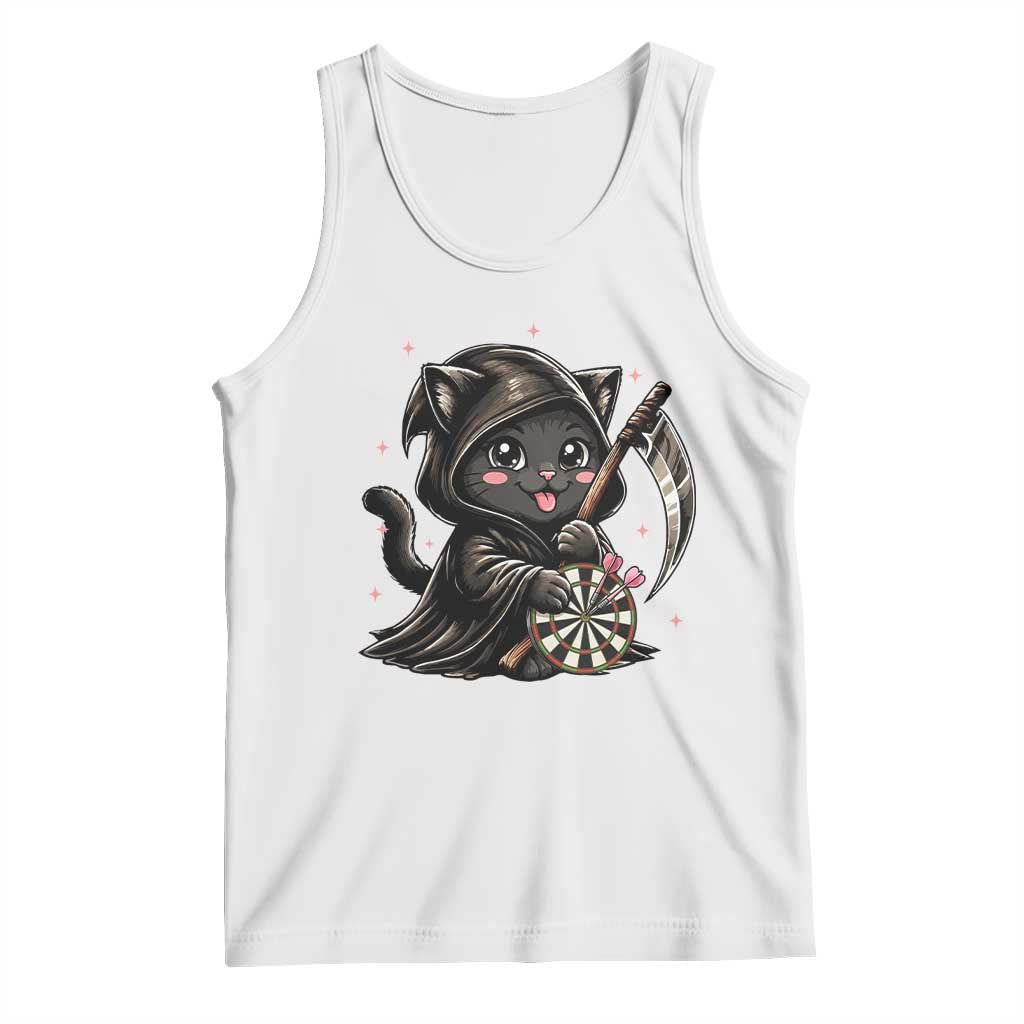 Dark Reaper Cat Throwing Darts Tank Top Funny Pub Game Gift - Print Your Wear