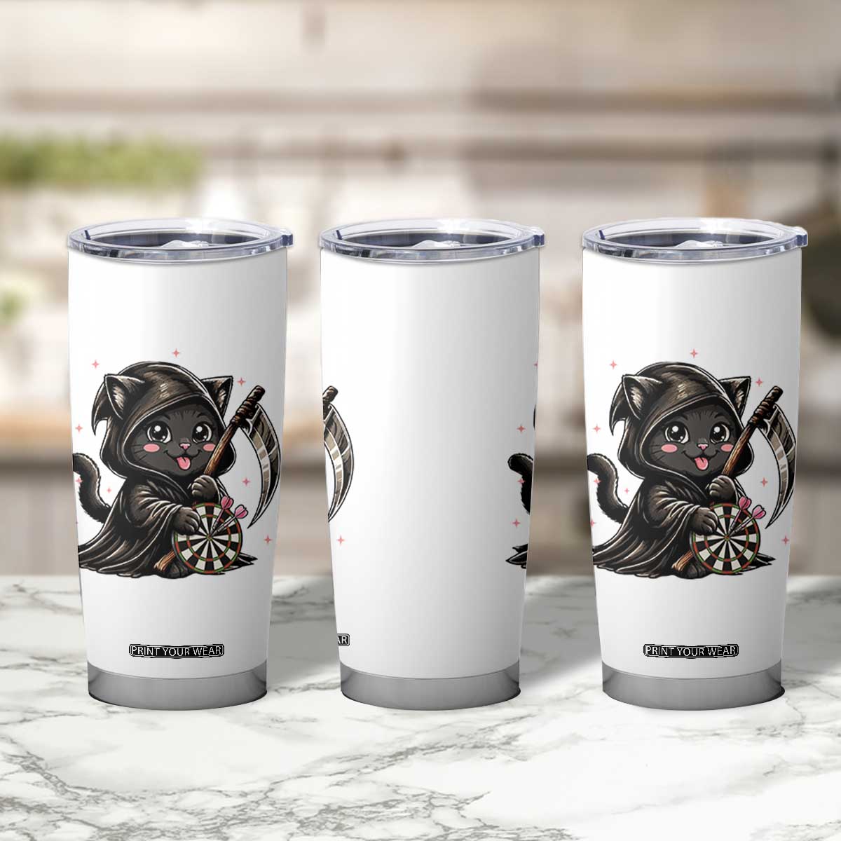 Dark Reaper Cat Throwing Darts Tumbler Cup Funny Pub Game Gift TS12 Print Your Wear