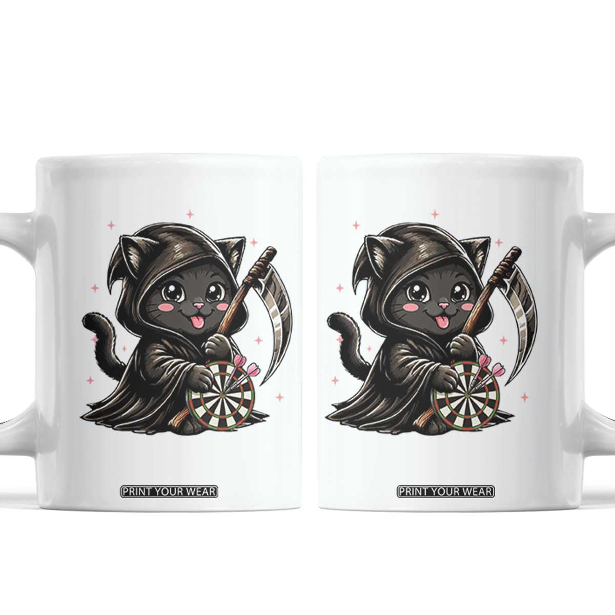 Dark Reaper Cat Throwing Darts Coffee Mug Funny Pub Game Gift - Print Your Wear