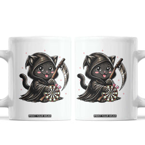 Dark Reaper Cat Throwing Darts Coffee Mug Funny Pub Game Gift - Print Your Wear