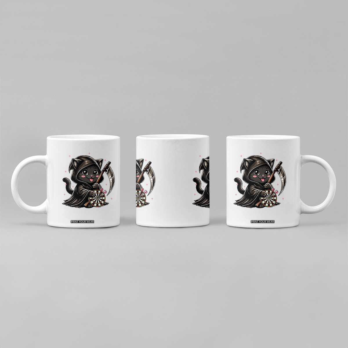 Dark Reaper Cat Throwing Darts Coffee Mug Funny Pub Game Gift - Print Your Wear