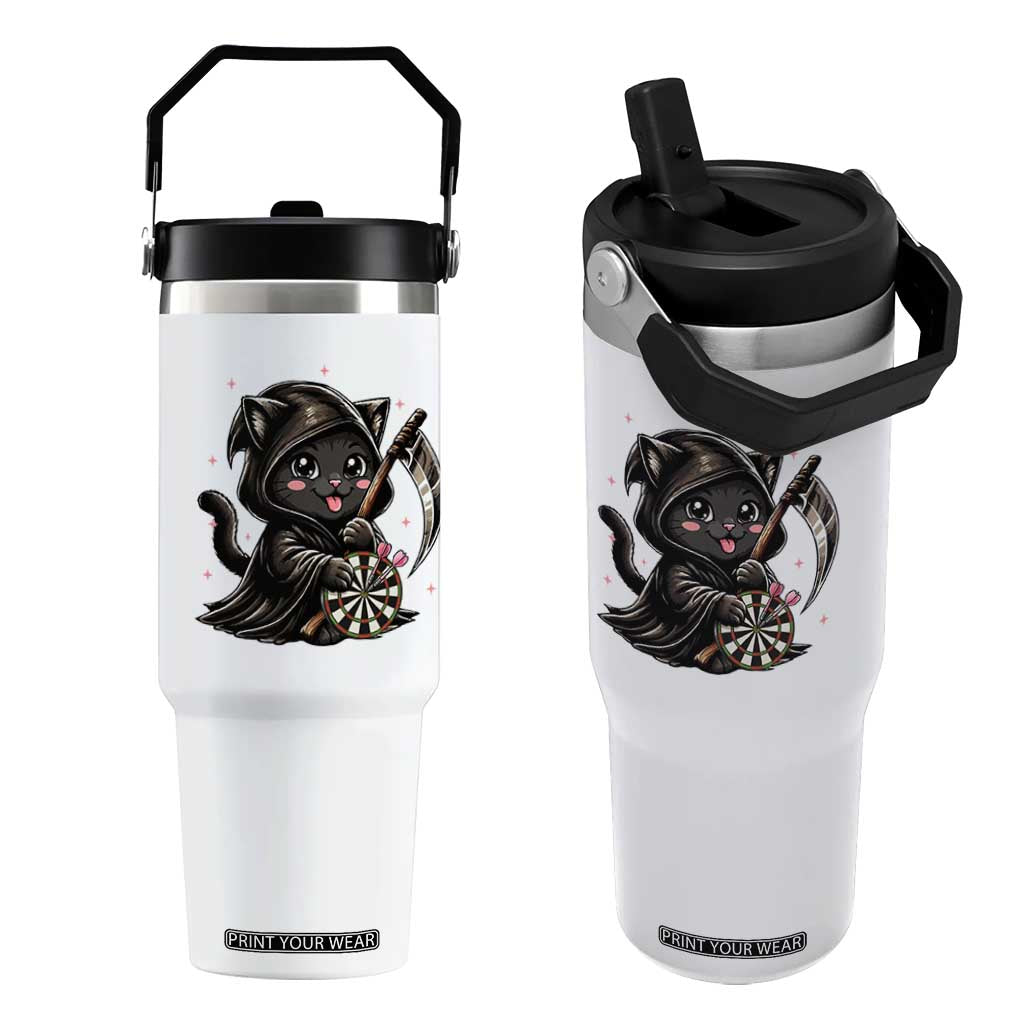 Dark Reaper Cat Throwing Darts Flip Straw Tumbler Funny Pub Game Gift TS12 One Size: 30 oz White Print Your Wear