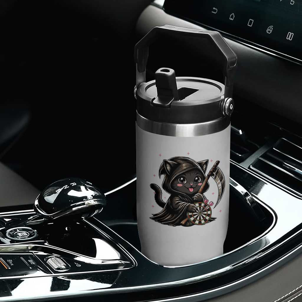 Dark Reaper Cat Throwing Darts Flip Straw Tumbler Funny Pub Game Gift TS12 Print Your Wear