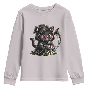 Dark Reaper Cat Throwing Darts Youth Sweatshirt Funny Pub Game Gift - Print Your Wear
