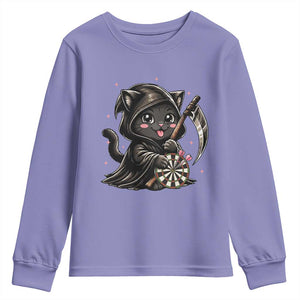 Dark Reaper Cat Throwing Darts Youth Sweatshirt Funny Pub Game Gift TS12 Violet Print Your Wear
