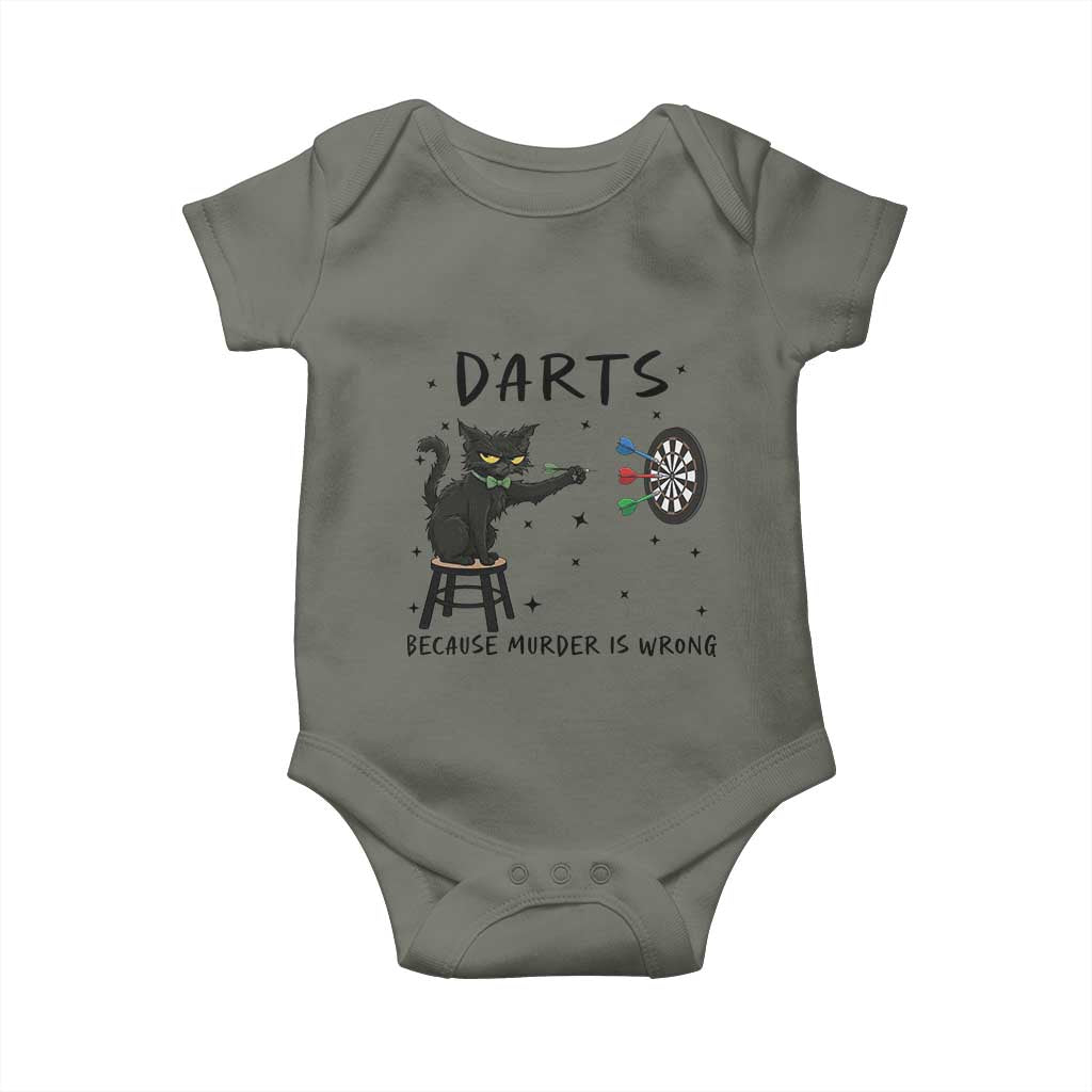 Funny Grumpy Cat Darts Baby Onesie Because Murder Is Wrong TS12 Military Green Print Your Wear