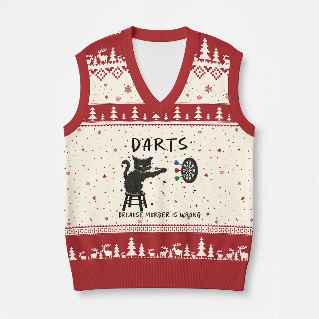 Funny Grumpy Cat Darts V-Neck Knit Sweater Vest Because Murder Is Wrong TS12 Beige Red Print Your Wear