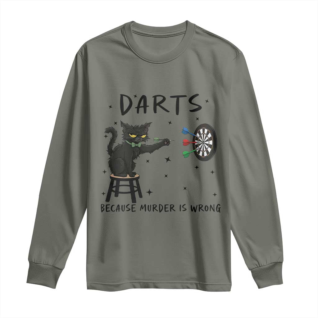 Funny Grumpy Cat Darts Long Sleeve Shirt Because Murder Is Wrong TS12 Military Green Print Your Wear