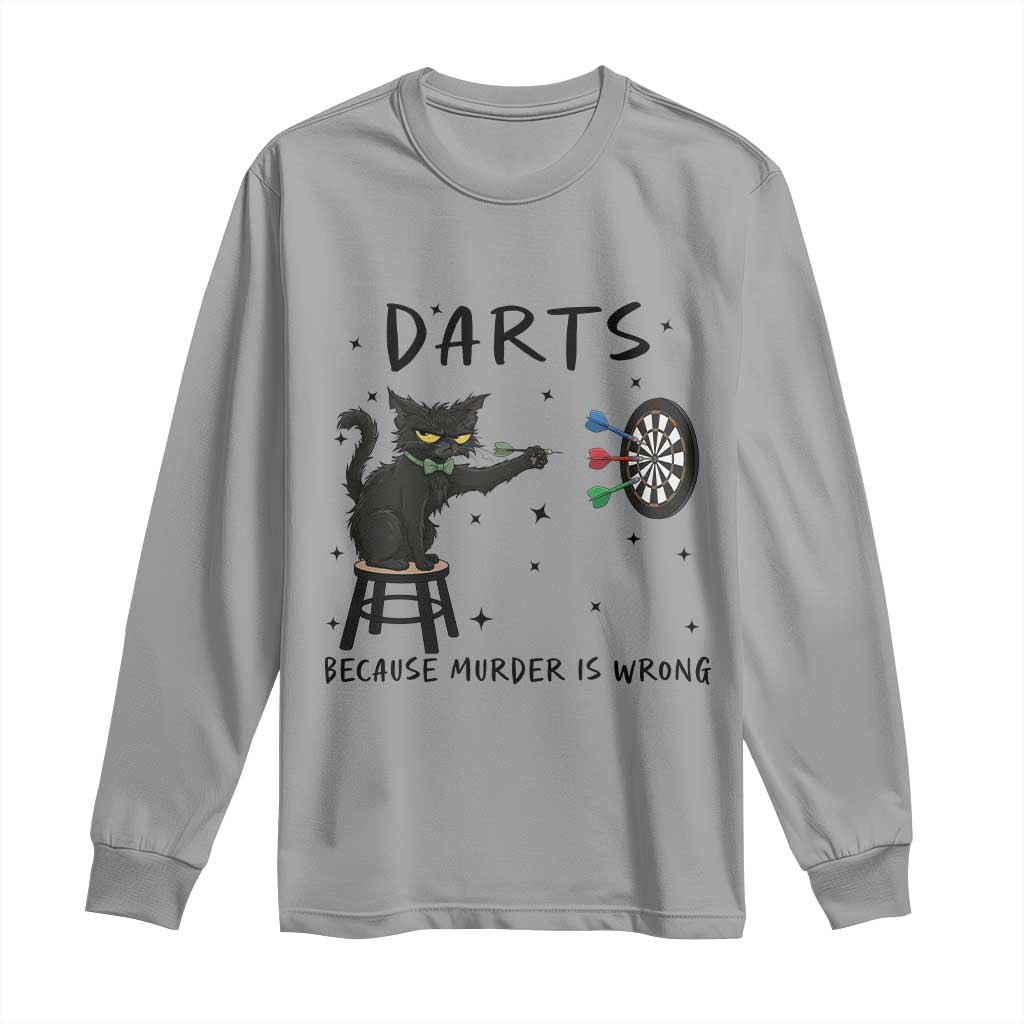 Funny Grumpy Cat Darts Long Sleeve Shirt Because Murder Is Wrong TS12 Sport Gray Print Your Wear