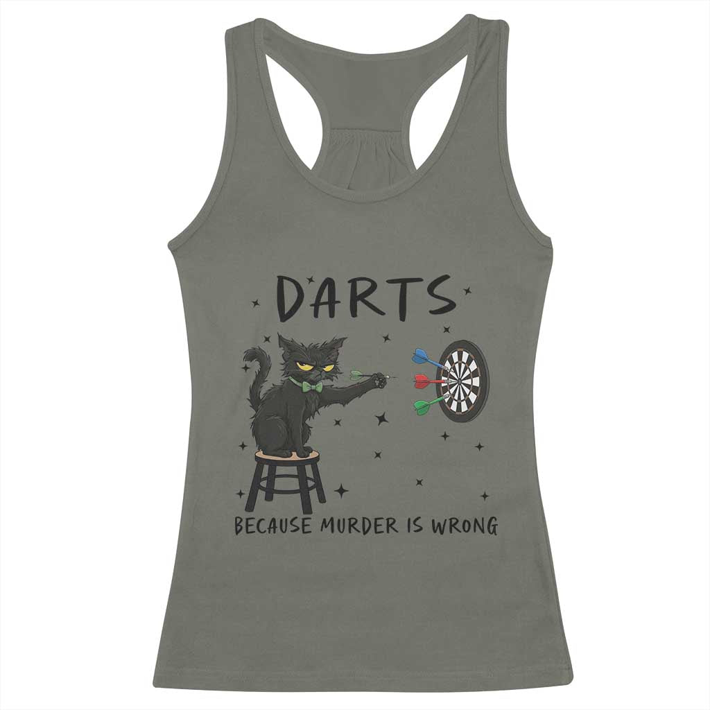 Funny Grumpy Cat Darts Racerback Tank Top Because Murder Is Wrong TS12 Military Green Print Your Wear