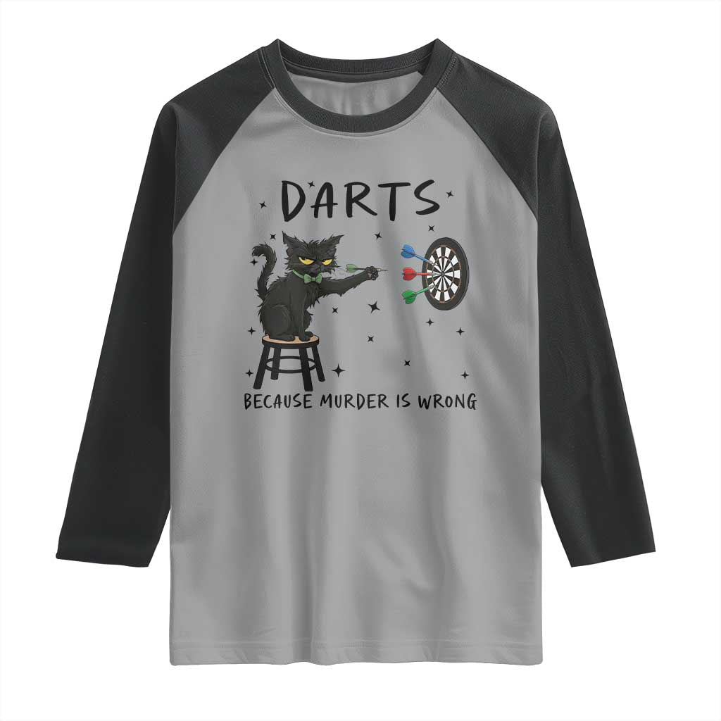Funny Grumpy Cat Darts Raglan Shirt Because Murder Is Wrong TS12 Sport Gray Black Print Your Wear