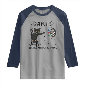 Funny Grumpy Cat Darts Raglan Shirt Because Murder Is Wrong TS12 Sport Gray Navy Print Your Wear