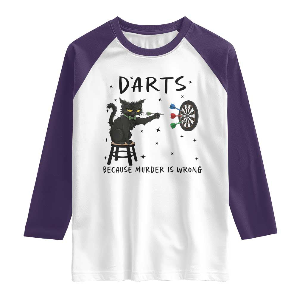 Funny Grumpy Cat Darts Raglan Shirt Because Murder Is Wrong TS12 White Purple Print Your Wear