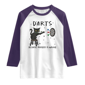 Funny Grumpy Cat Darts Raglan Shirt Because Murder Is Wrong TS12 White Purple Print Your Wear