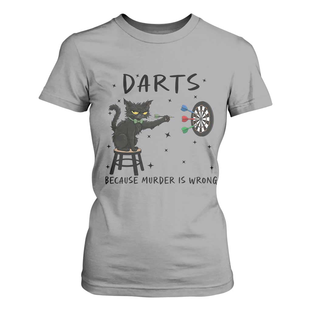 Funny Grumpy Cat Darts T Shirt For Women Because Murder Is Wrong TS12 Sport Gray Print Your Wear