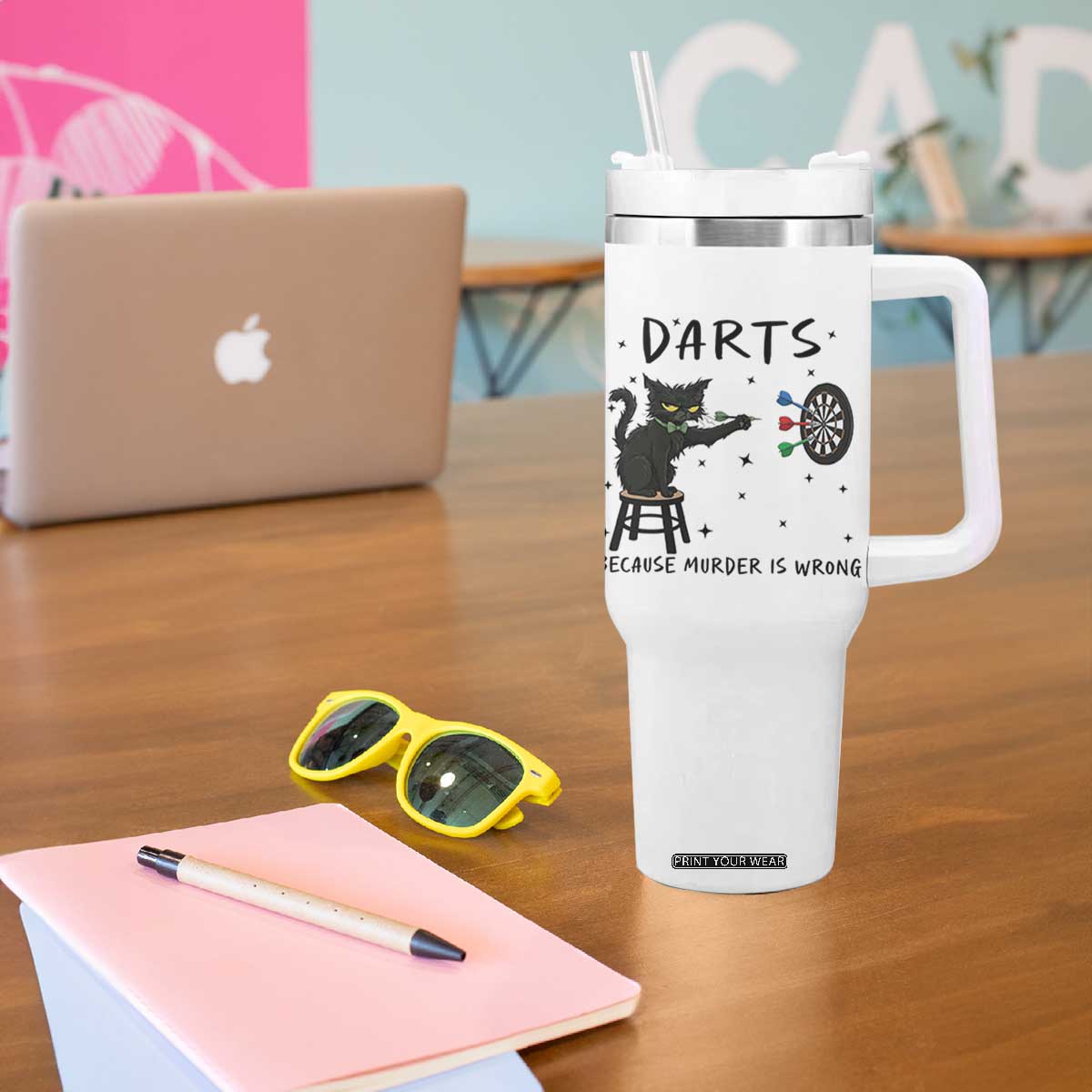Funny Grumpy Cat Darts Tumbler With Handle Because Murder Is Wrong TS12 Print Your Wear