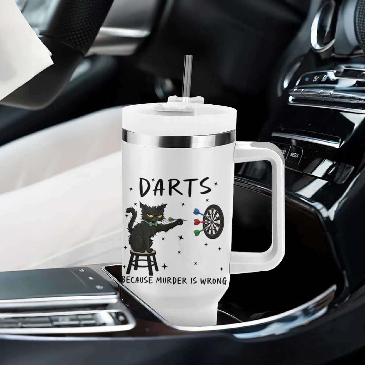 Funny Grumpy Cat Darts Tumbler With Handle Because Murder Is Wrong TS12 Print Your Wear