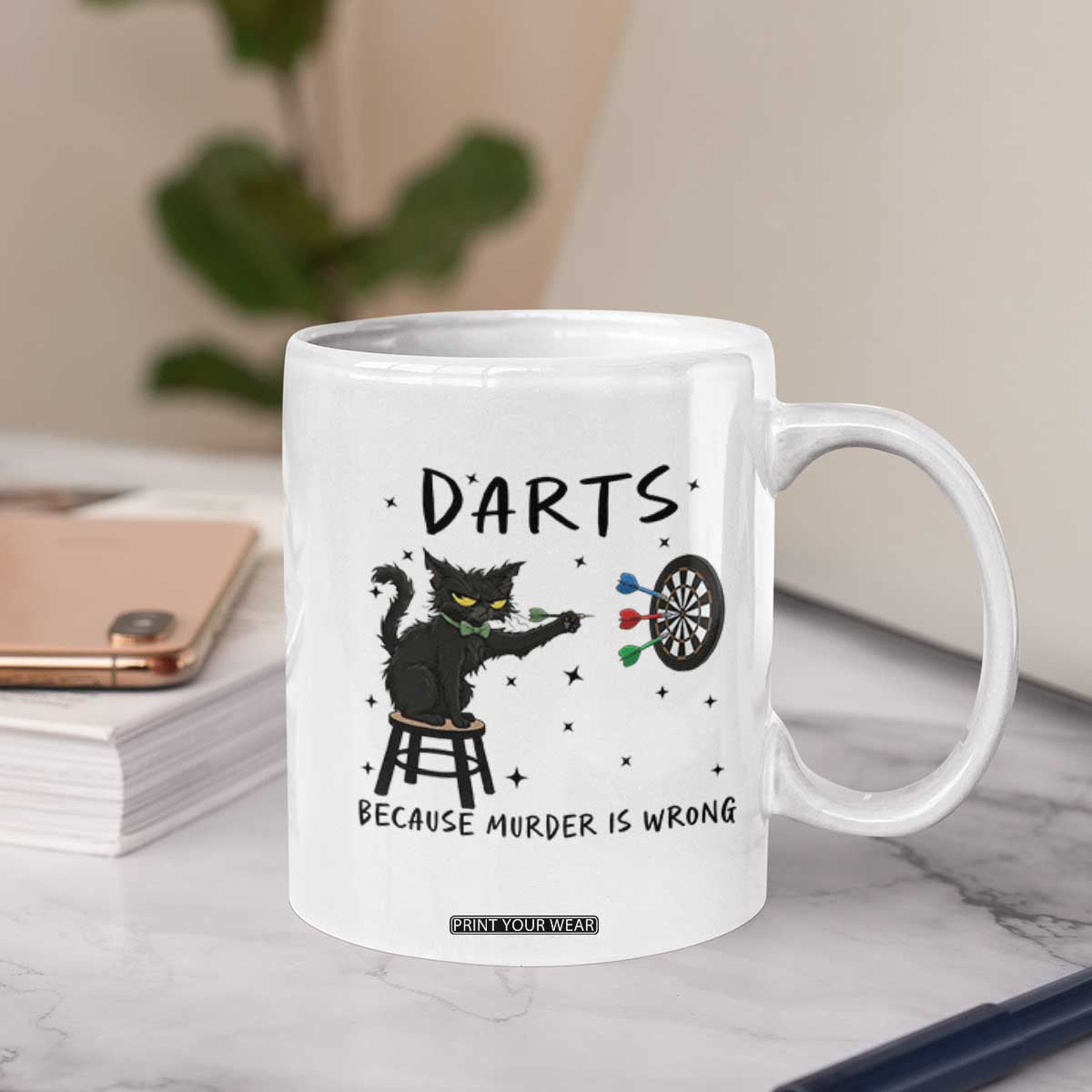 Funny Grumpy Cat Darts Coffee Mug Because Murder Is Wrong TS12 Print Your Wear