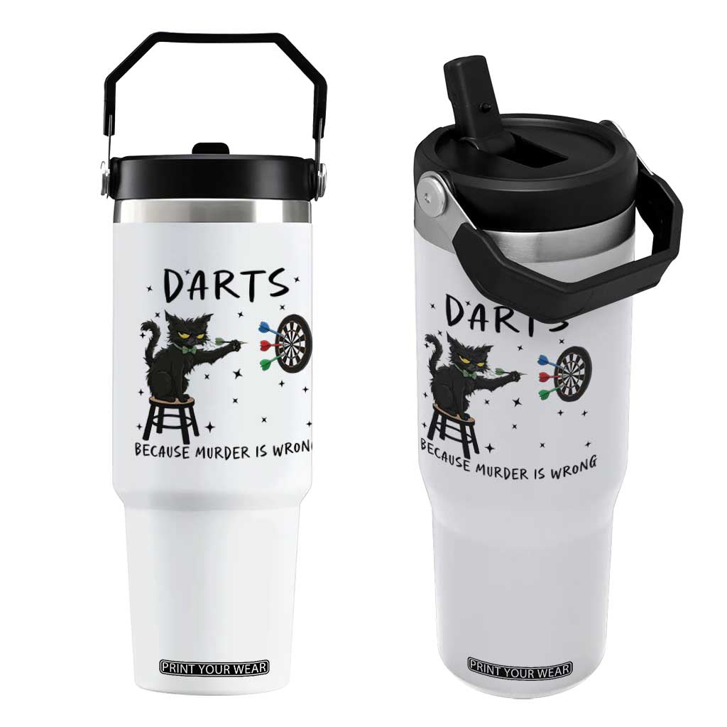 Funny Grumpy Cat Darts Flip Straw Tumbler Because Murder Is Wrong TS12 One Size: 30 oz White Print Your Wear