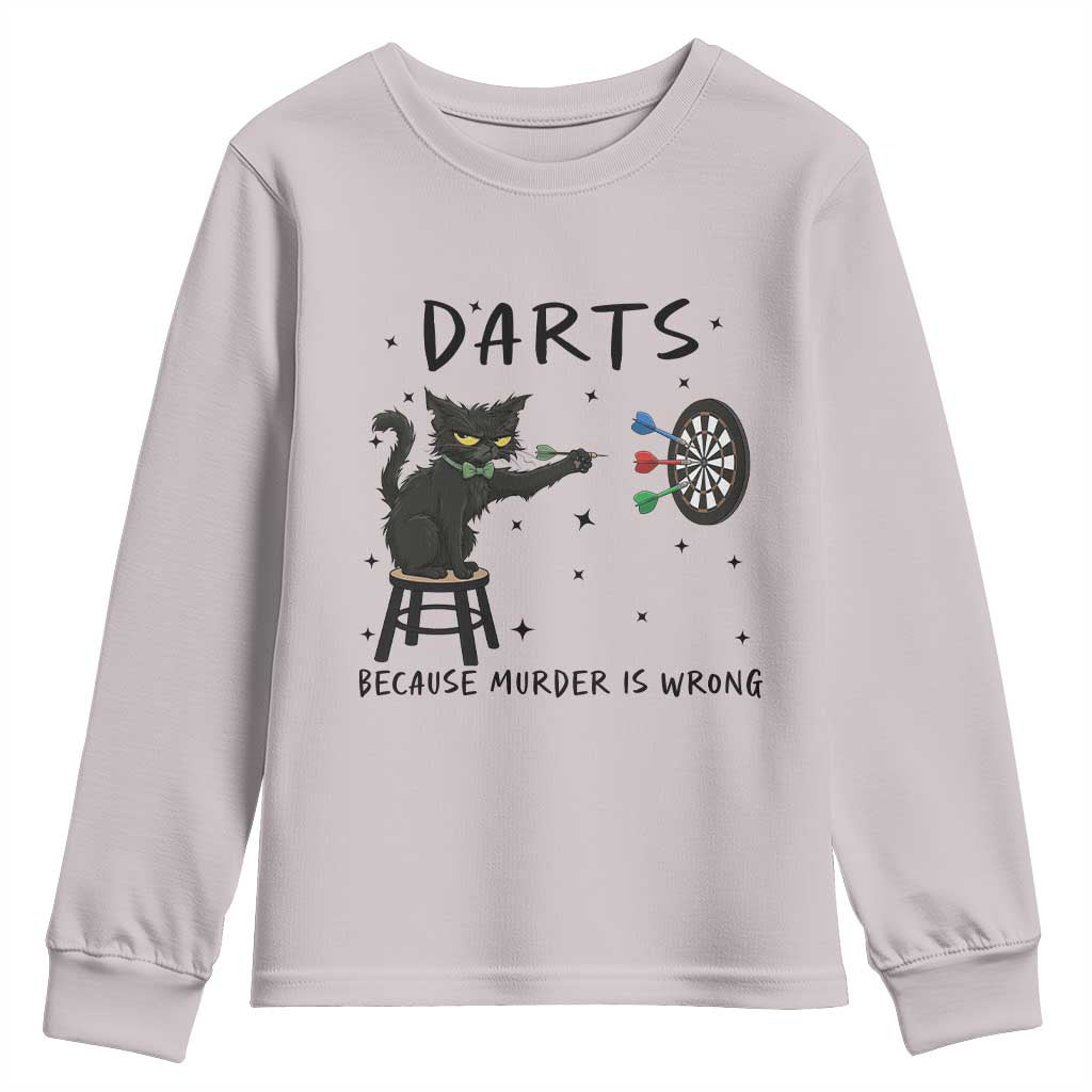 Funny Grumpy Cat Darts Youth Sweatshirt Because Murder Is Wrong TS12 Ice Gray Print Your Wear