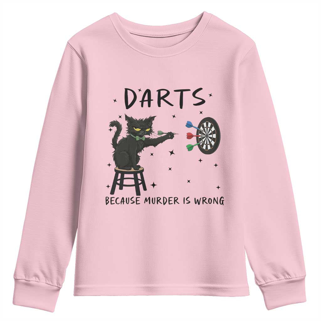 Funny Grumpy Cat Darts Youth Sweatshirt Because Murder Is Wrong TS12 Light Pink Print Your Wear