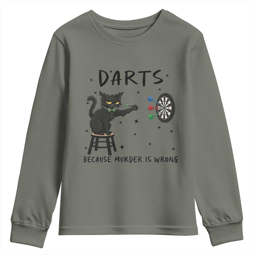 Funny Grumpy Cat Darts Youth Sweatshirt Because Murder Is Wrong TS12 Military Green Print Your Wear