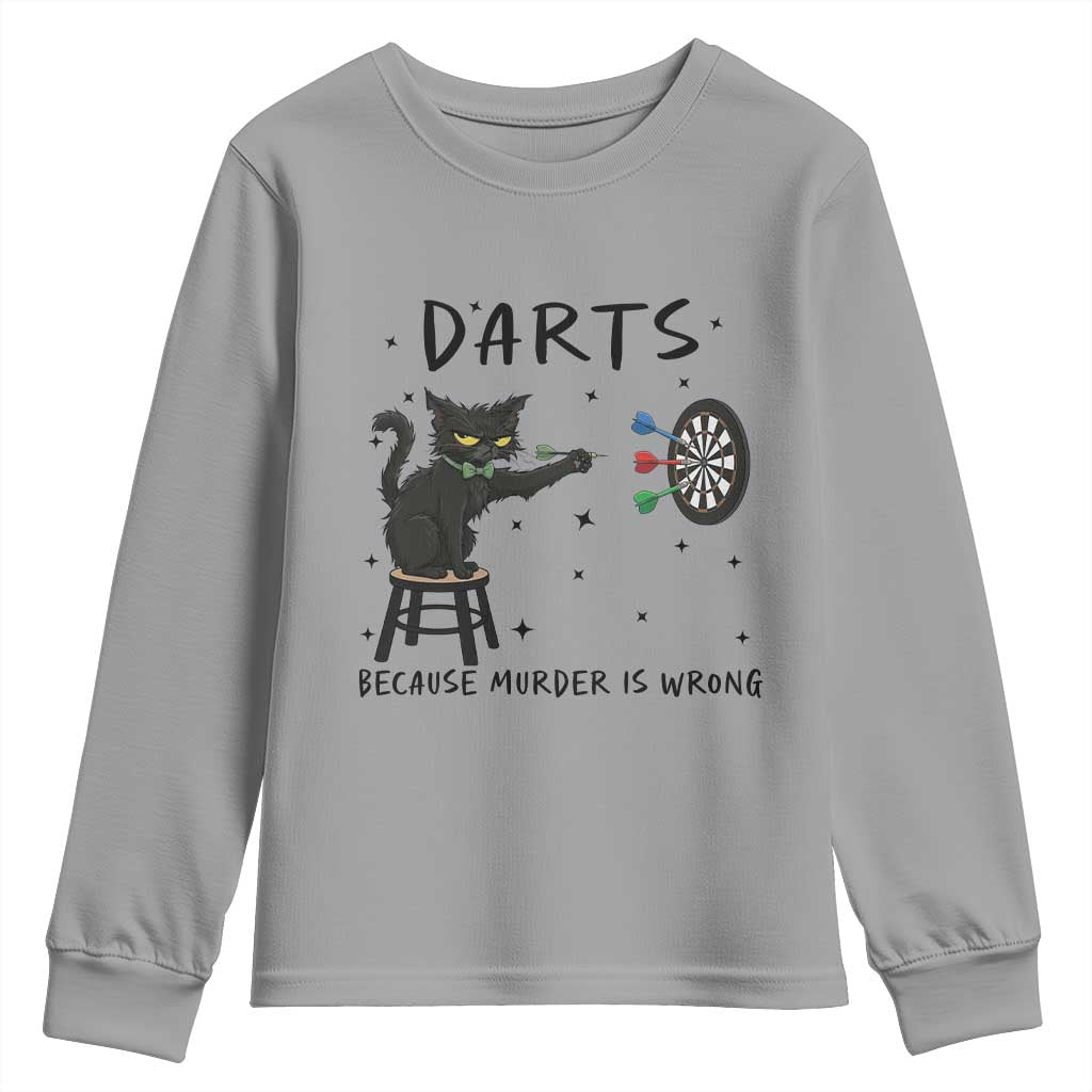 Funny Grumpy Cat Darts Youth Sweatshirt Because Murder Is Wrong TS12 Sport Gray Print Your Wear