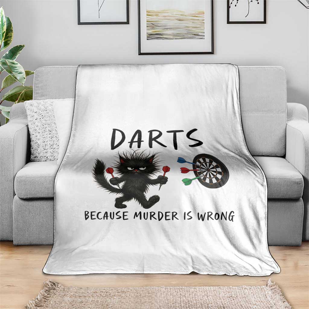 Funny Grumpy Cat Dart Player Throw Blanket Because Murder Is Wrong Pub Game Gift - Print Your Wear