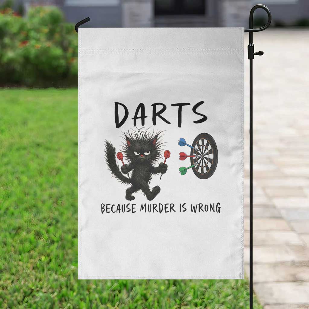 Funny Grumpy Cat Dart Player Garden Flag Because Murder Is Wrong Pub Game Gift - Print Your Wear
