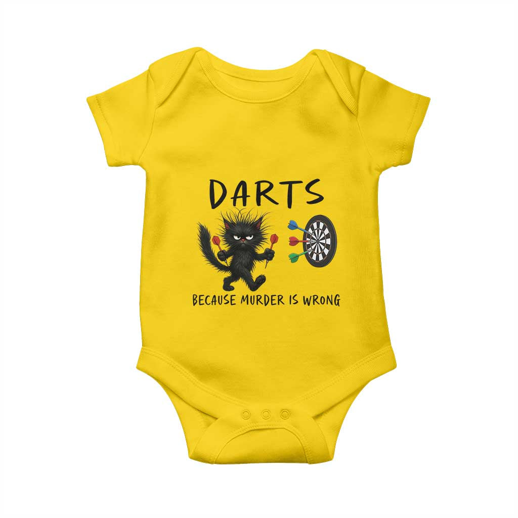 Funny Grumpy Cat Dart Player Baby Onesie Because Murder Is Wrong Pub Game Gift - Print Your Wear
